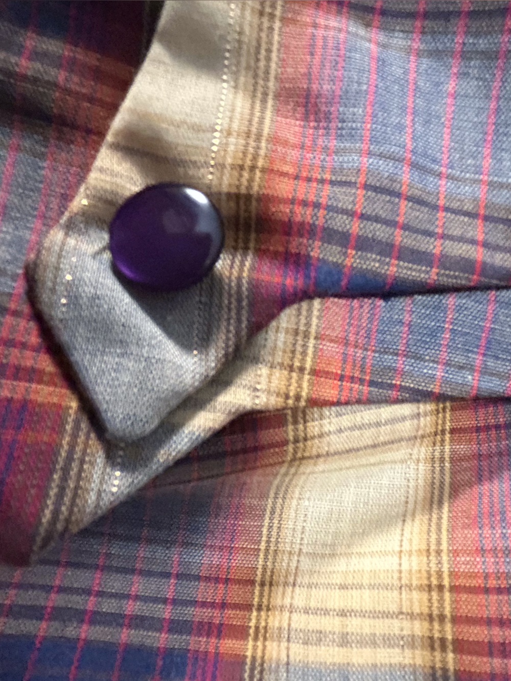 Vintage 60’s Sleeveless Plaid Button-Front Dress Navy Brown Retro Plaid Timeless - Picture 9 of 10